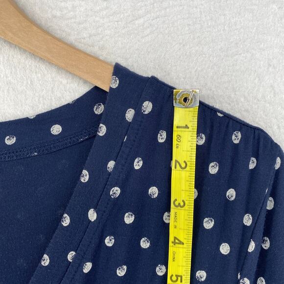 LL BEAN Dress M Stretch Rayon Jersey Polka Dot Surplice Short Sleeve Blue - Picture 10 of 13